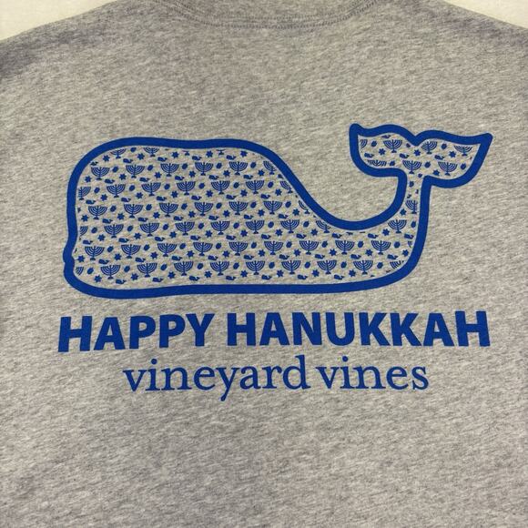Vineyard Vines Happy Hanukkah Whale Menorah Long Sleeved T Shirt Gray Size XS - Picture 2 of 9